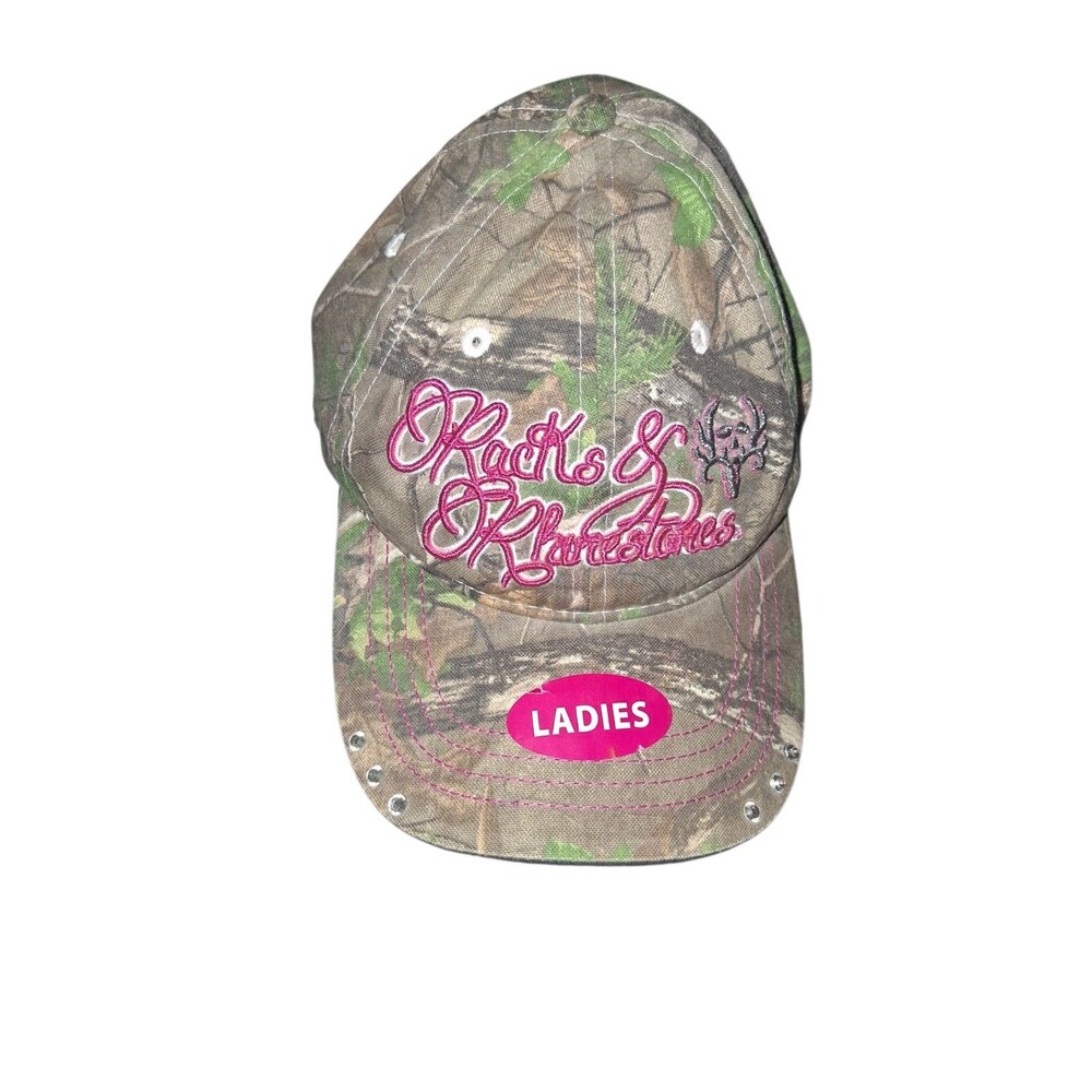 NEW Rack and Rhinestones Women's Camo Hunting Cap Hat Deer Head One Size